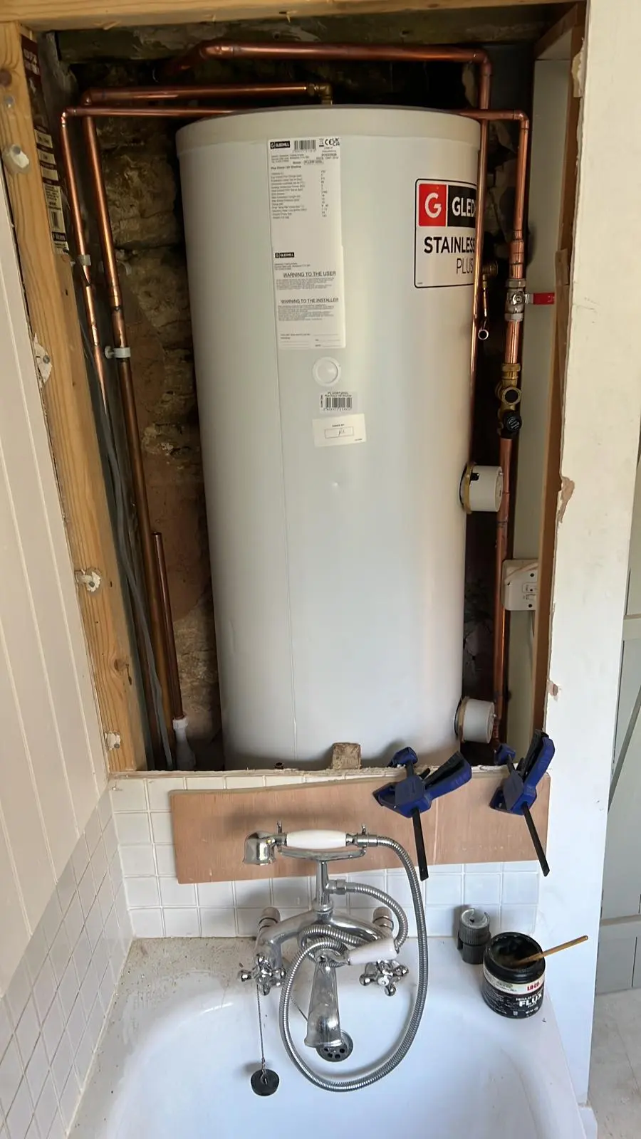 G3 unvented hot water cylinder installation in a Frome home by BC Plumbing
