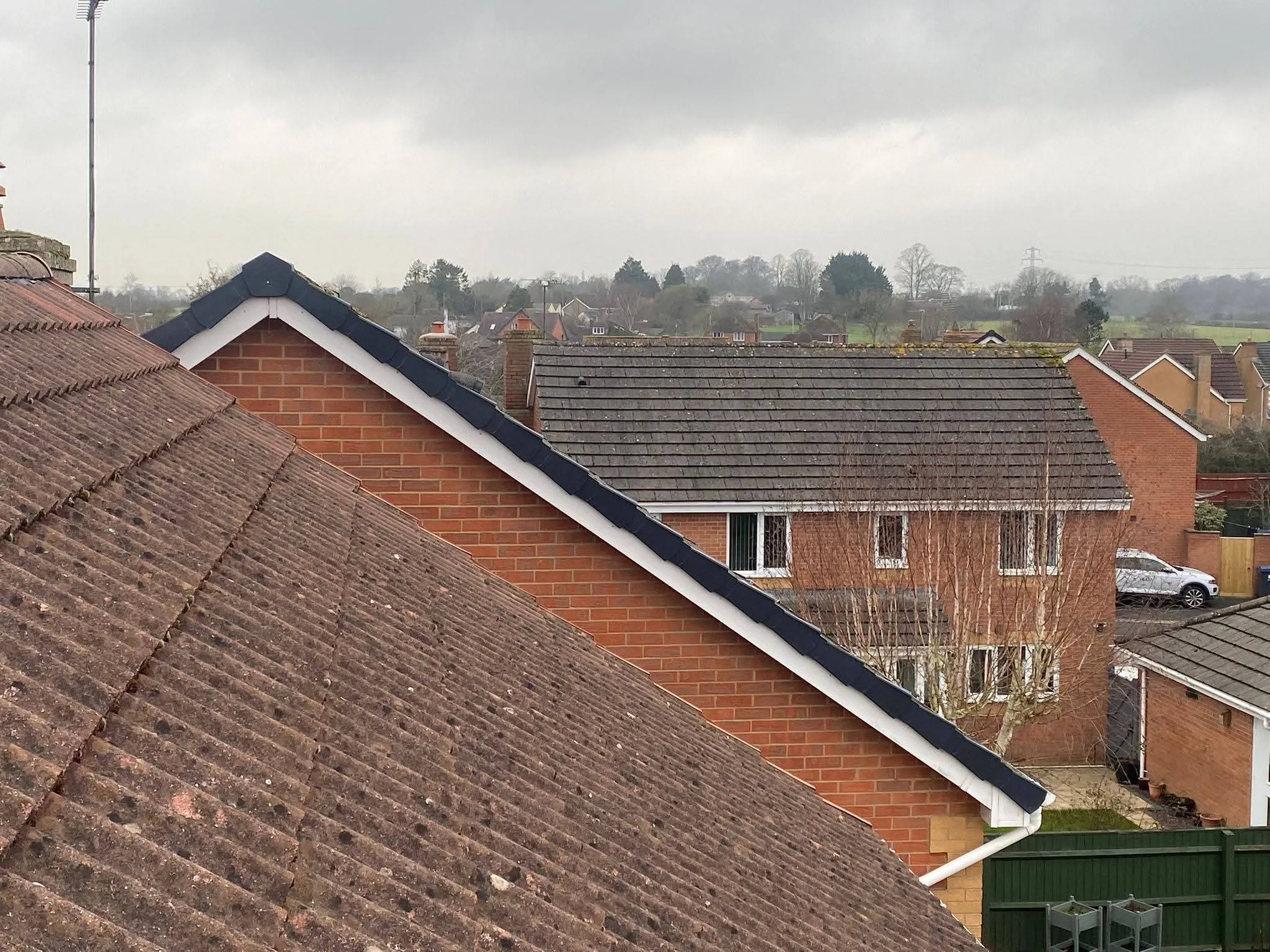 Professional dry verge and fascia installation on a residential property gable end by NTL Roofing.