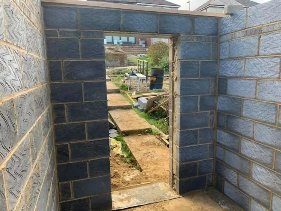 Concrete blockwork and doorway construction for a new residential building project