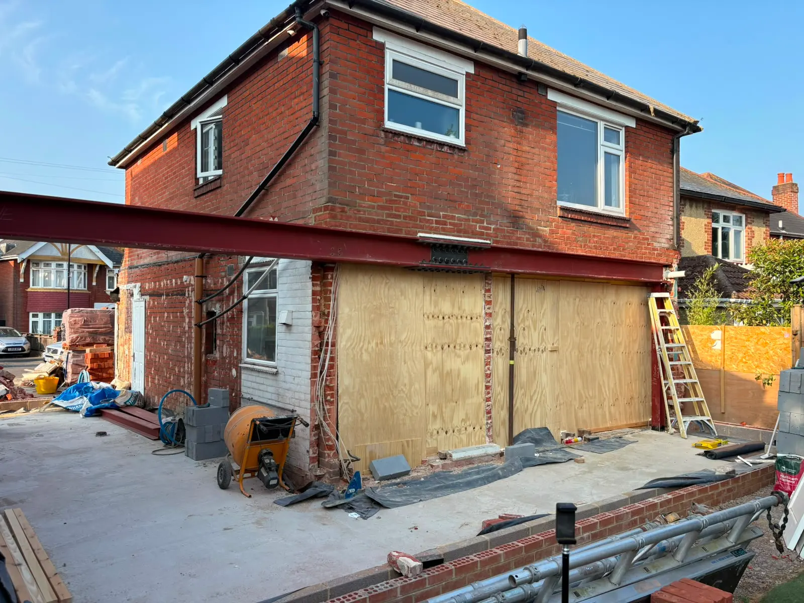 Heavy-duty structural RSJ steel beam installed during a home extension project by Aline Construction
