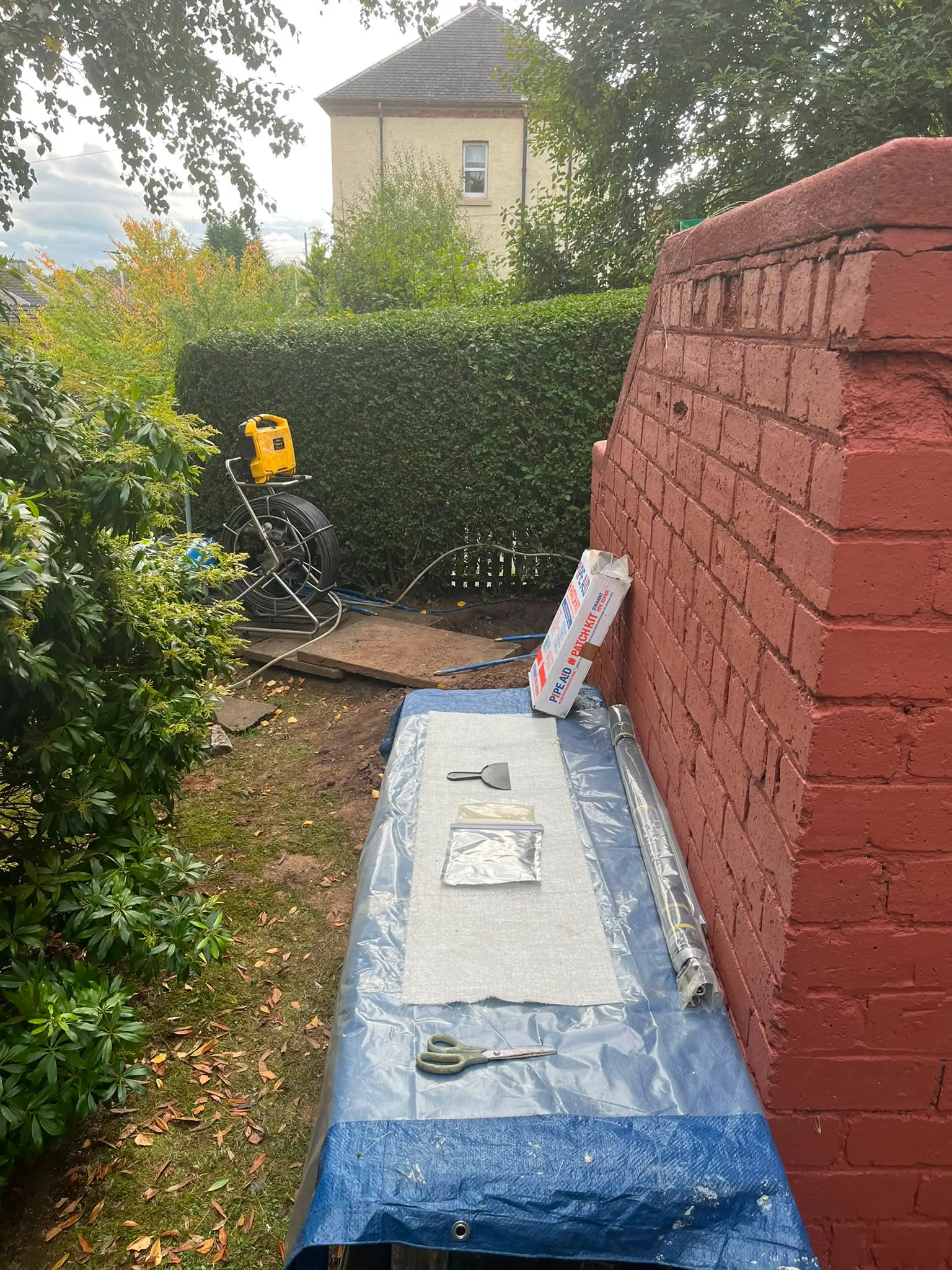 CB Drainage equipment laid out for a no-dig trenchless patch lining repair in Clackmannanshire