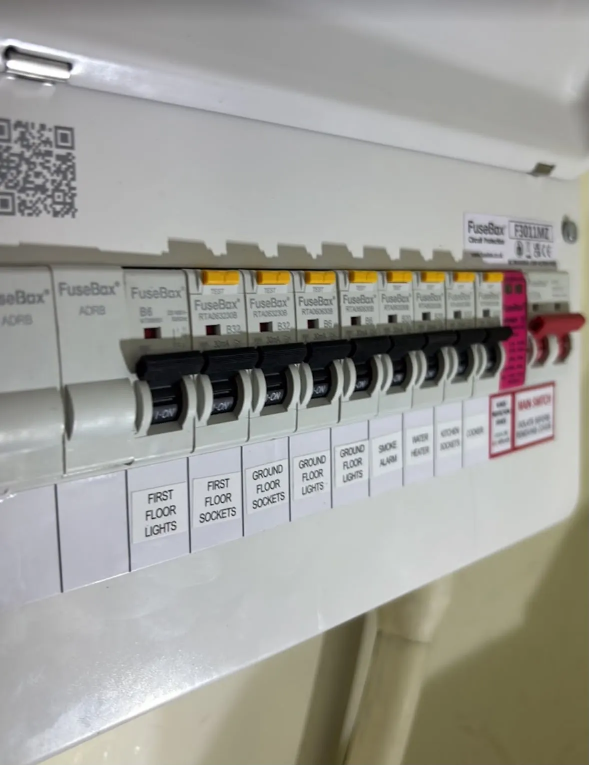 Modern RCBO consumer unit replacement with clear circuit labelling installed by Sussex Brown Sparks
