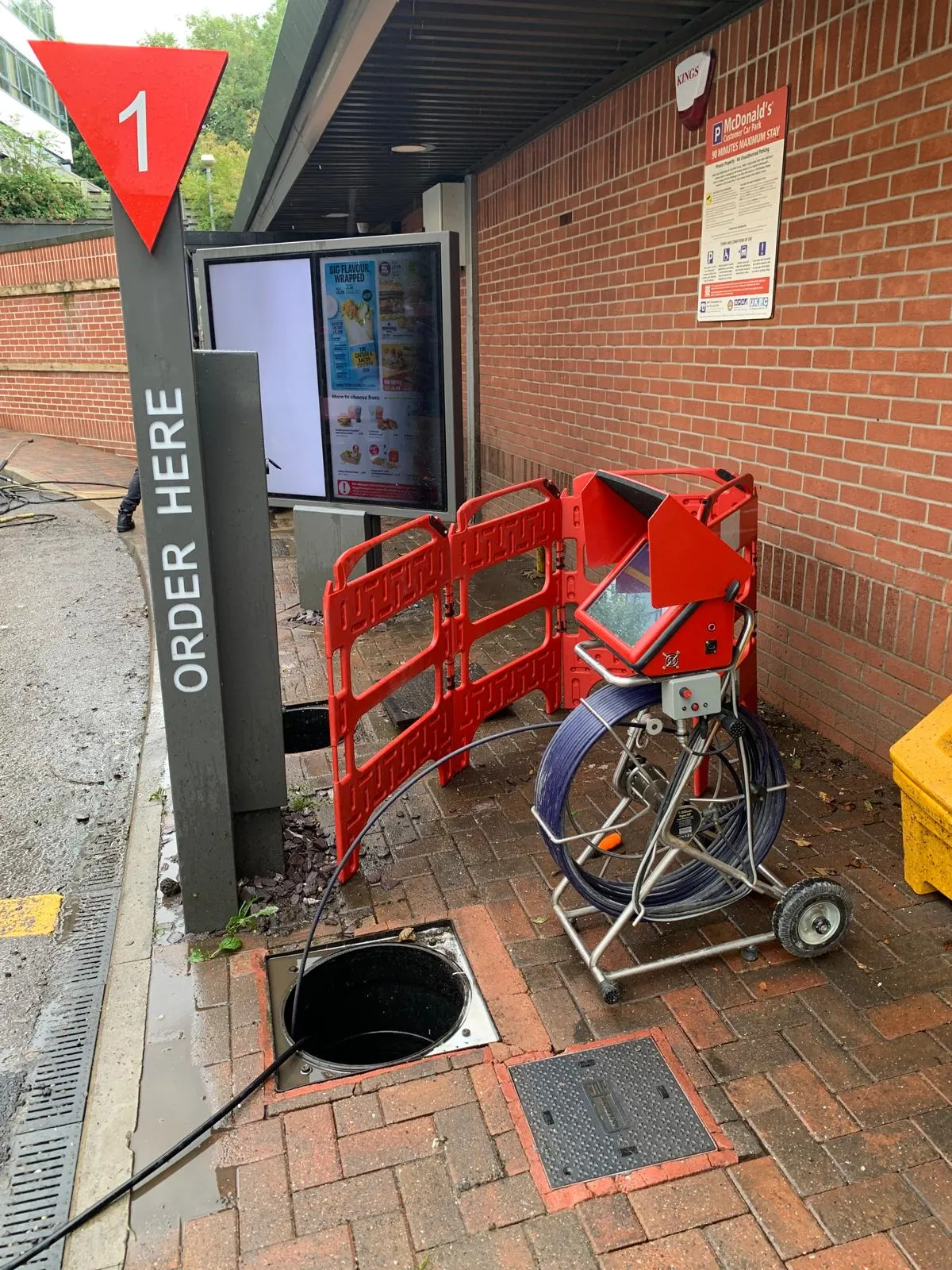 A professional CCTV drain camera and reel set up for an inspection at a commercial property in Leeds.