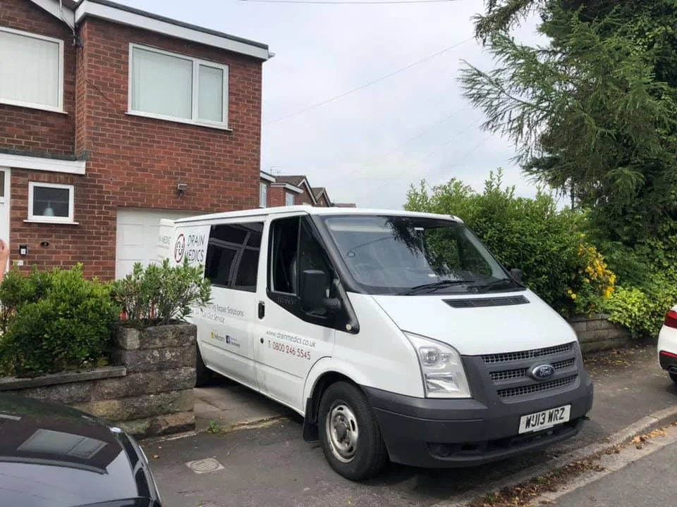 Skipton Drain Unblocking service van parked outside a residential property in Skipton.