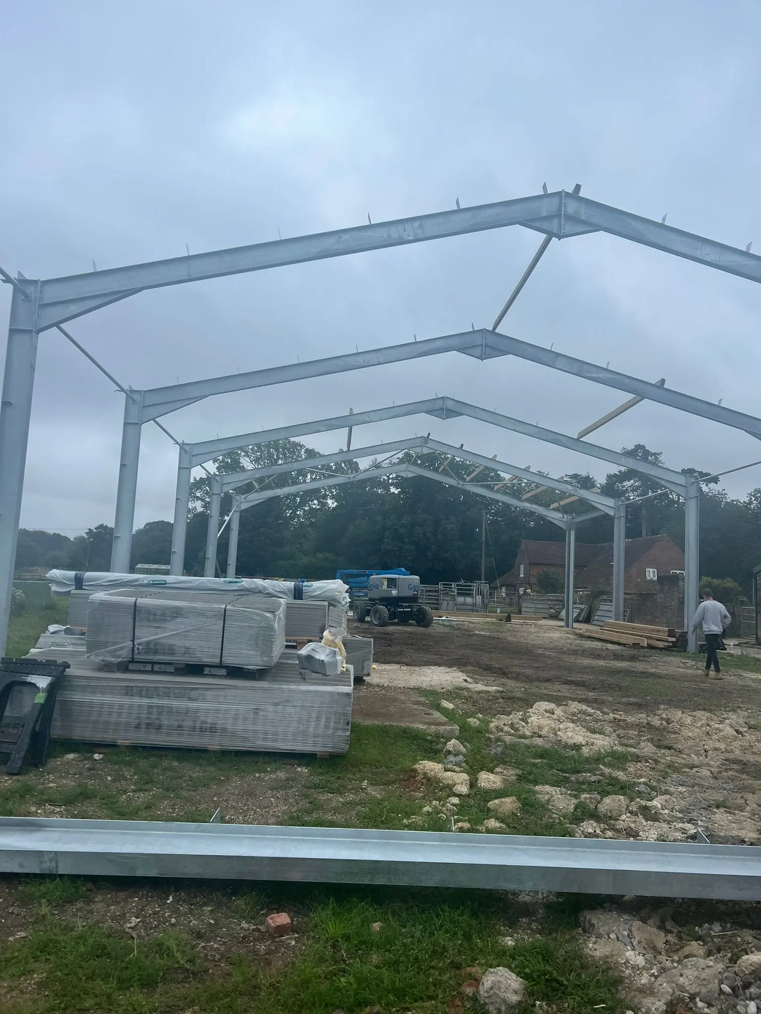 Steel frame erection for a new agricultural building by ER3 Group LTD