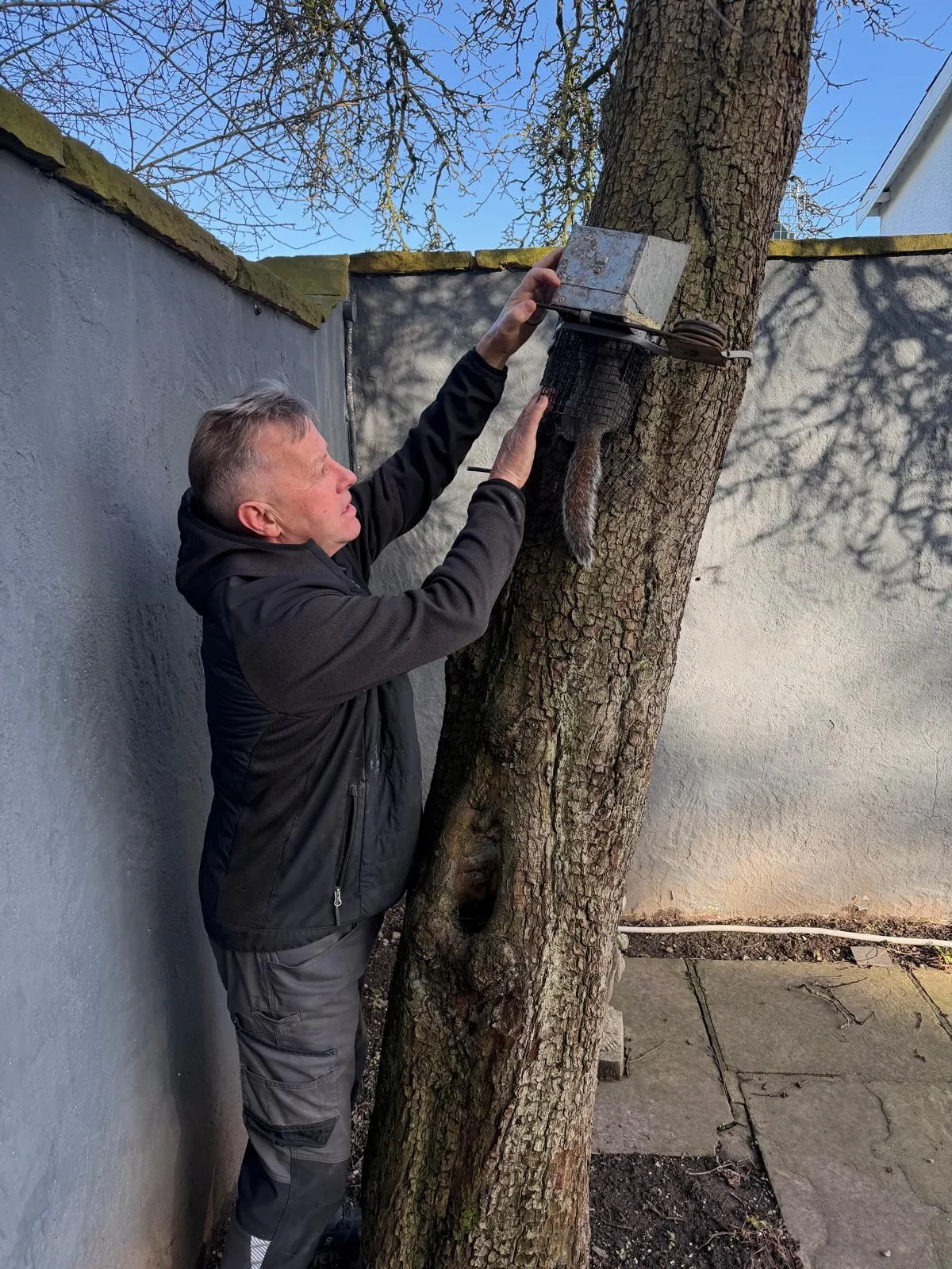 Pest Control Harrogate technician performing expert squirrel removal and trapping in a Harrogate garden