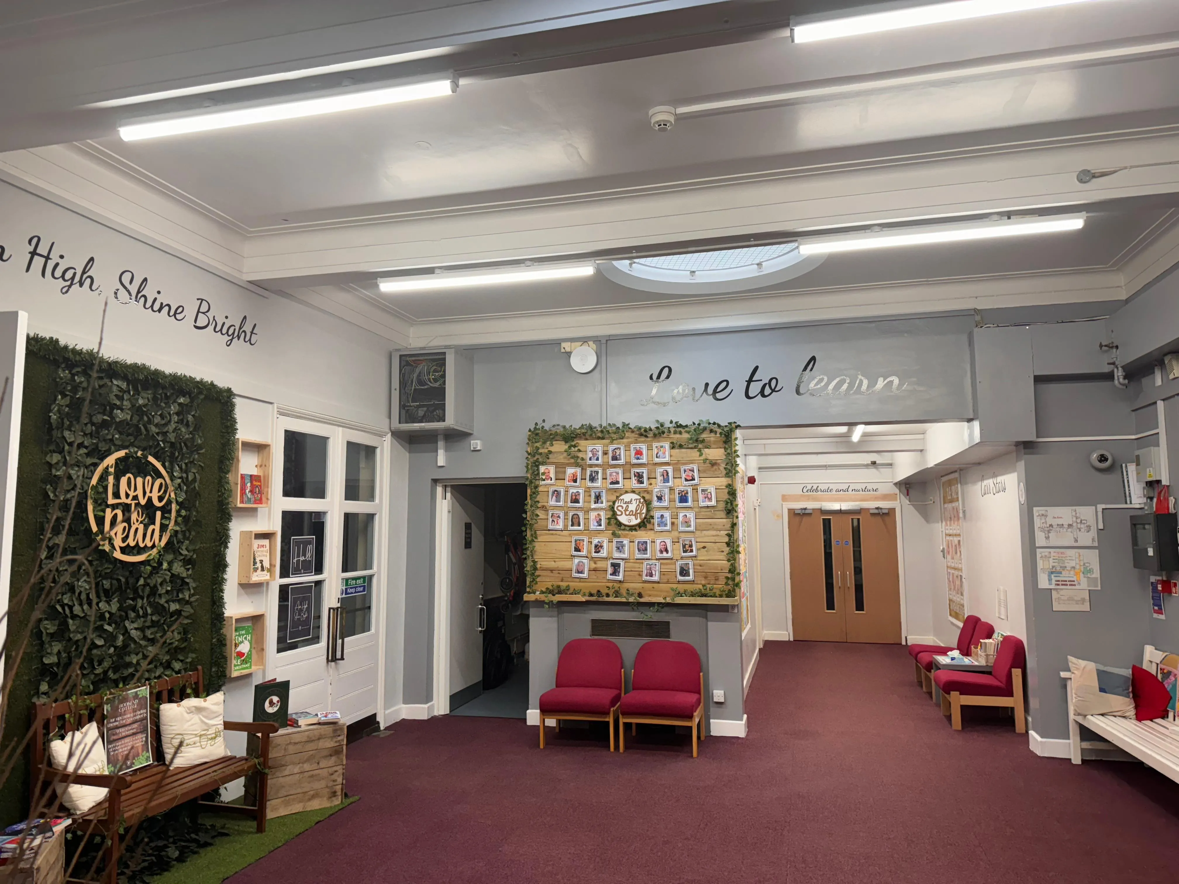 Modern commercial LED lighting installation in a school hallway in York.