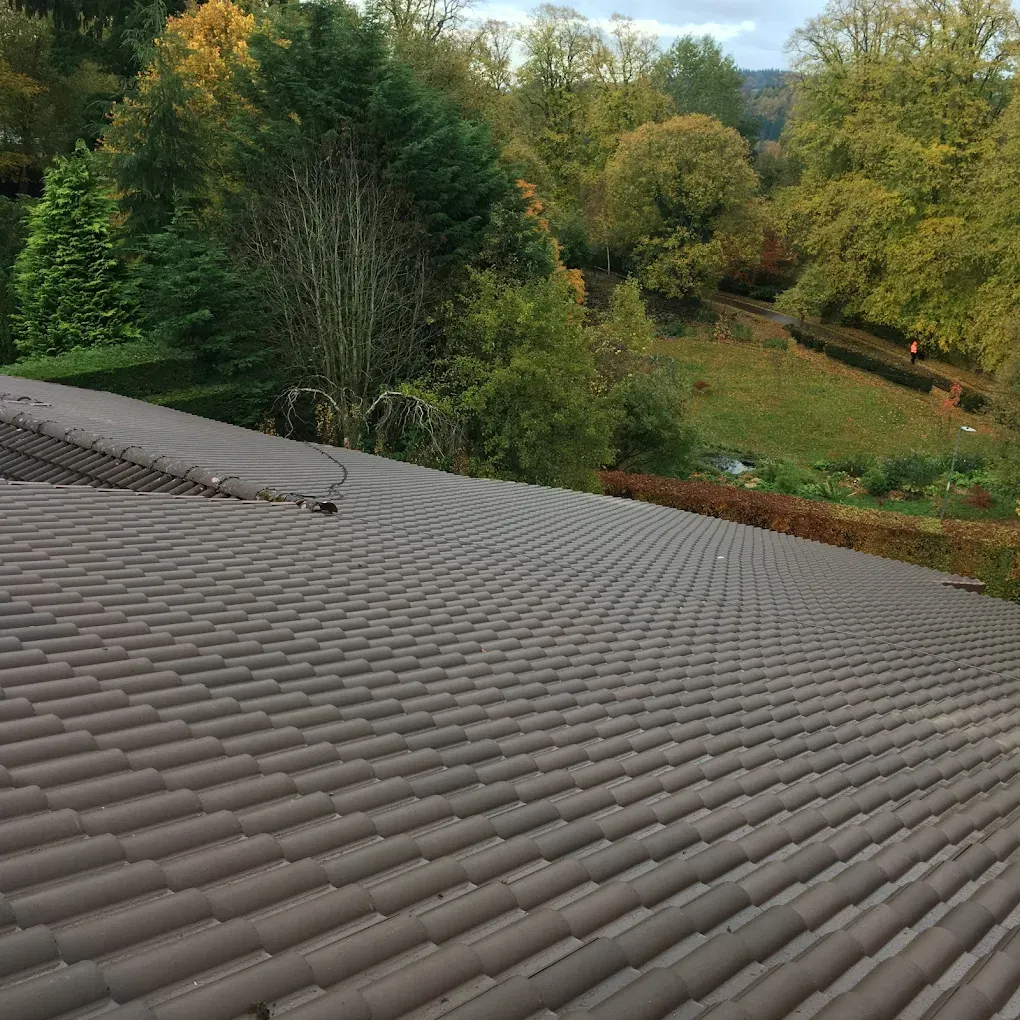 A newly installed brown tiled roof on a residential property in Lanark.