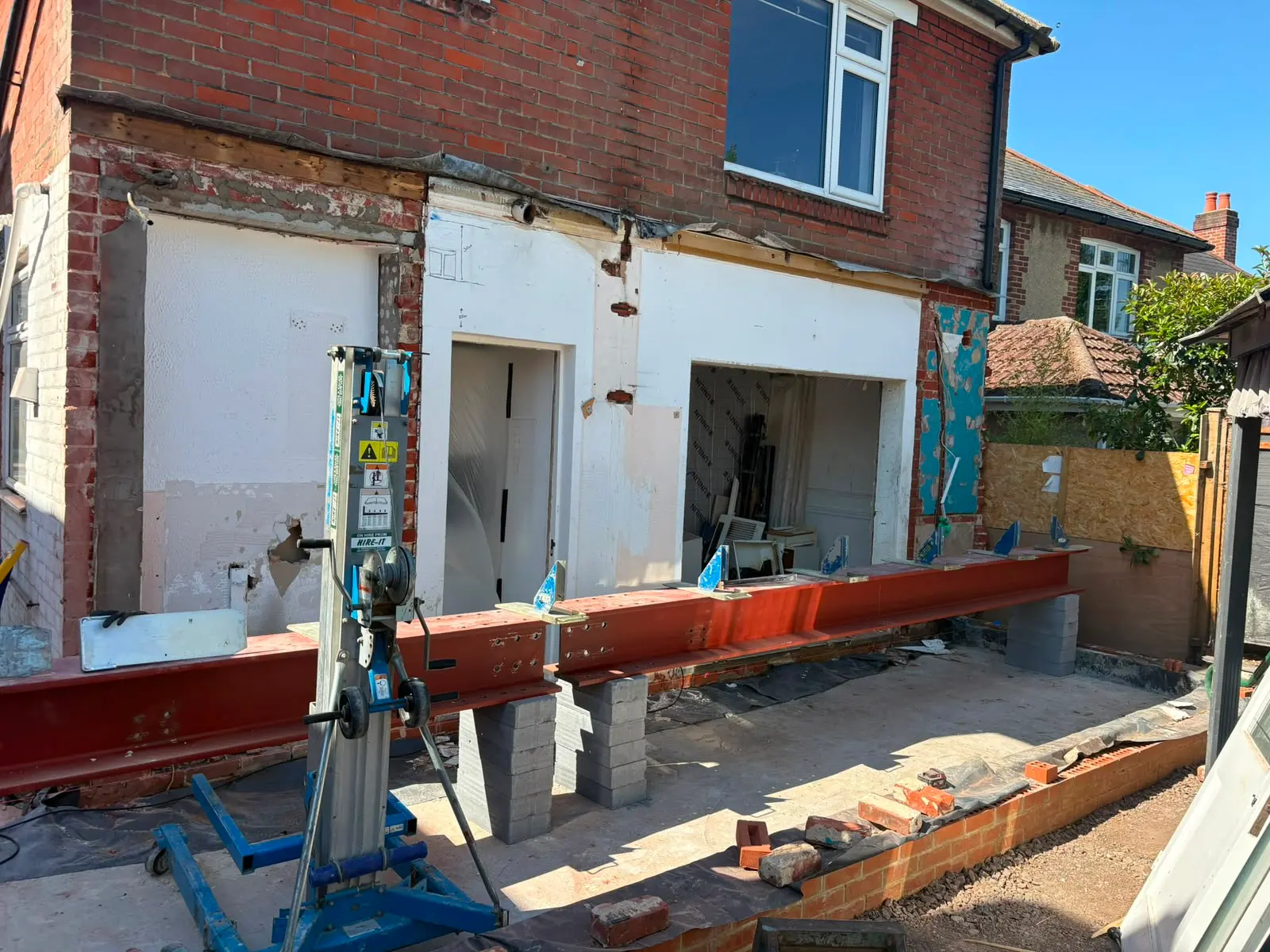 RSJ steel beam installation and structural knock-through for a house extension in Hampshire