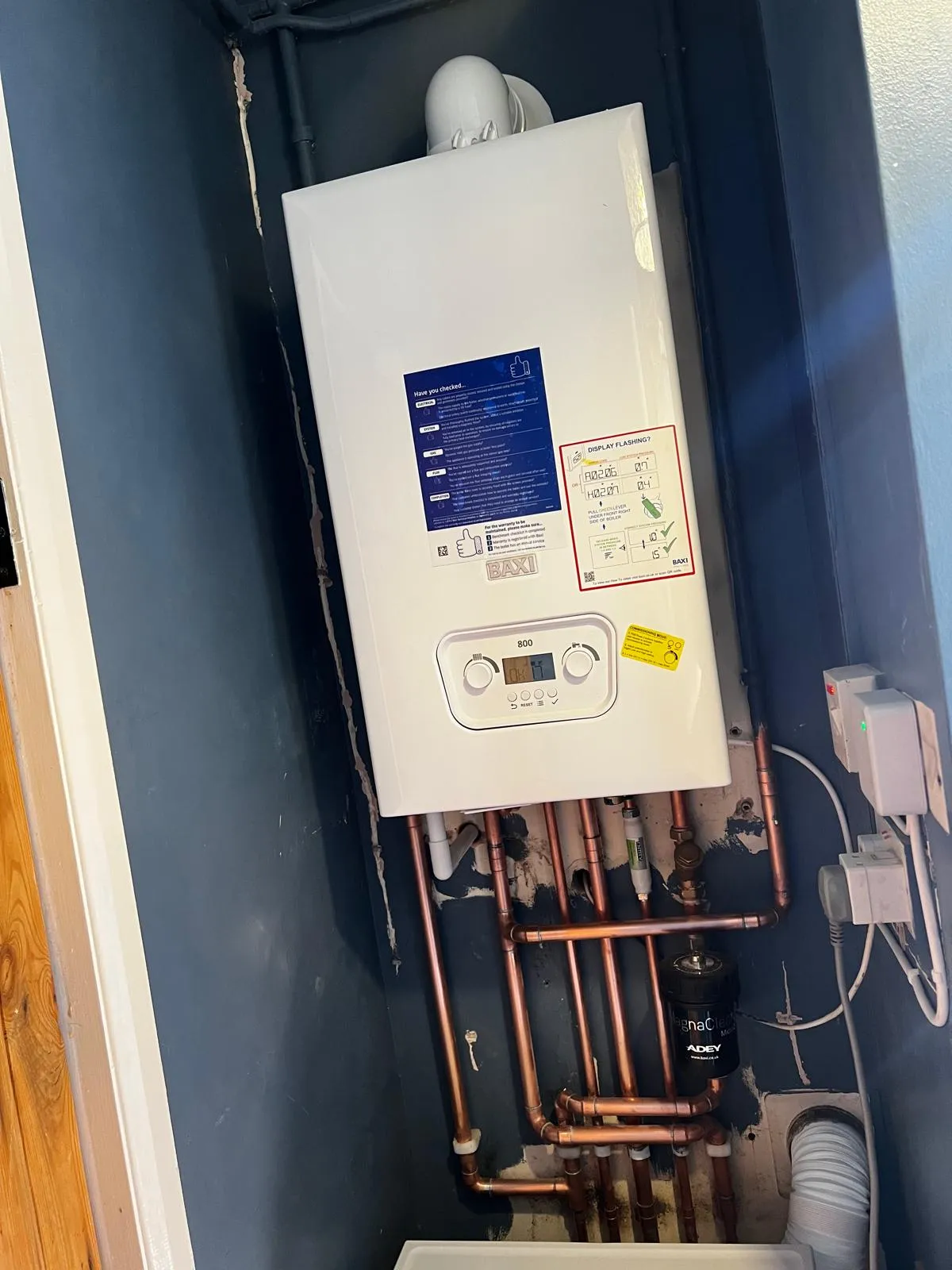 Baxi 800 boiler installation with professional copper pipework and magnetic filter by FLEX PROPERTY SERVICES