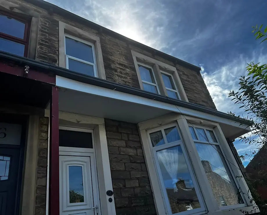 Newly installed white fascias and soffits on a Burnley property