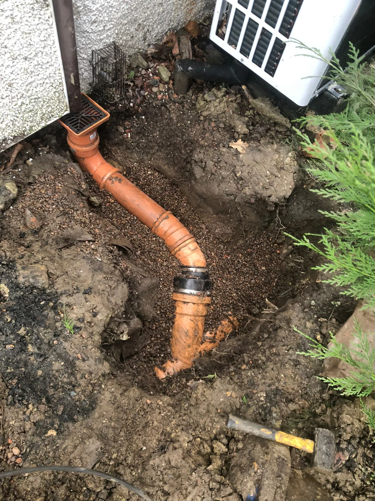 Drainage pipe installation and gully connection during groundworks