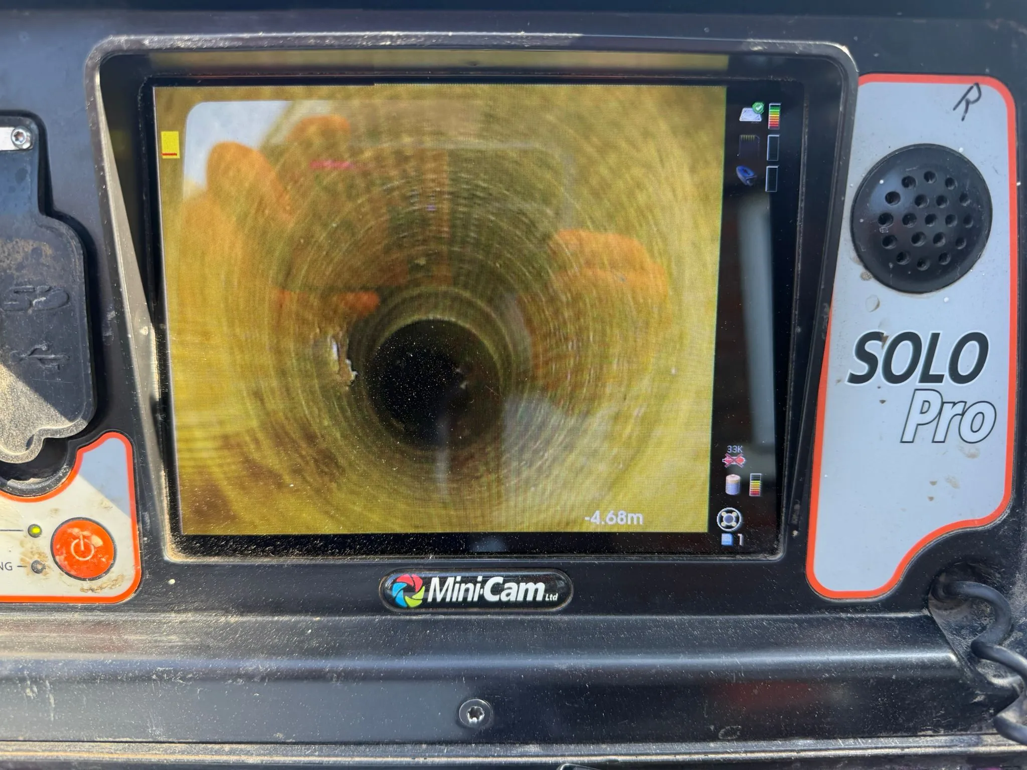 CCTV drain survey equipment showing a professional internal pipe inspection by Roberts Drainage Ltd.