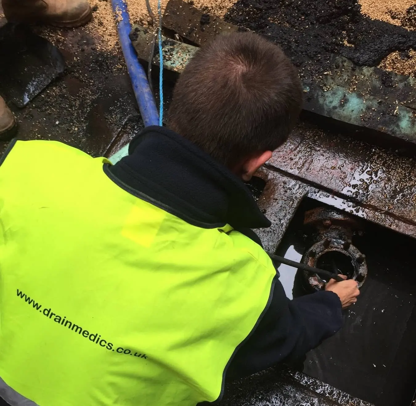 Drain Medics engineer performing commercial drain unblocking and maintenance