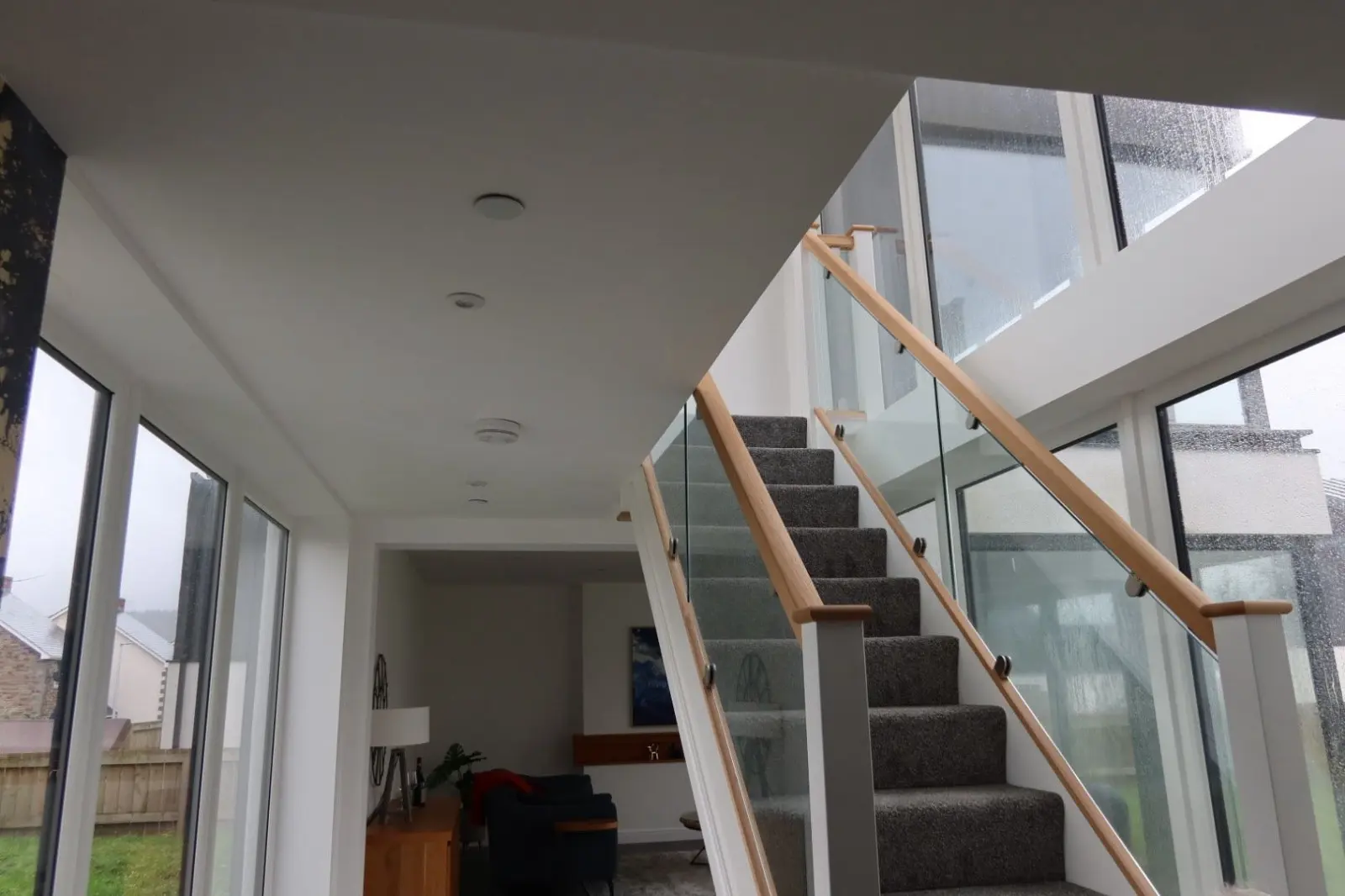 Freshly skimmed ceiling and smooth plastered walls in a modern South Wales home completed by Global Plastering