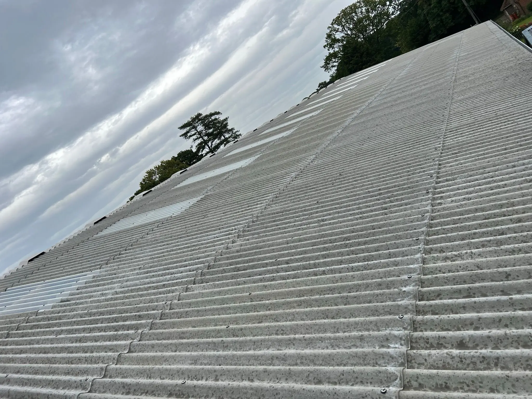 Newly installed corrugated industrial and agricultural roofing with translucent rooflights by ER3 Group LTD