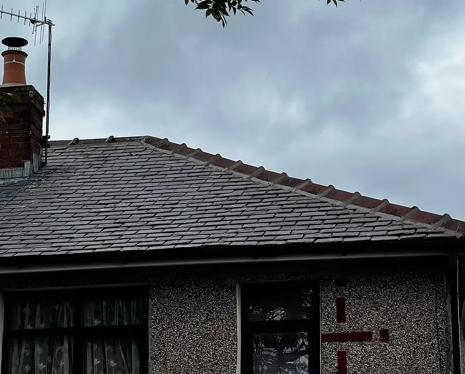 A close-up view of a slate roof on a residential property in Burnley, Lancashire.