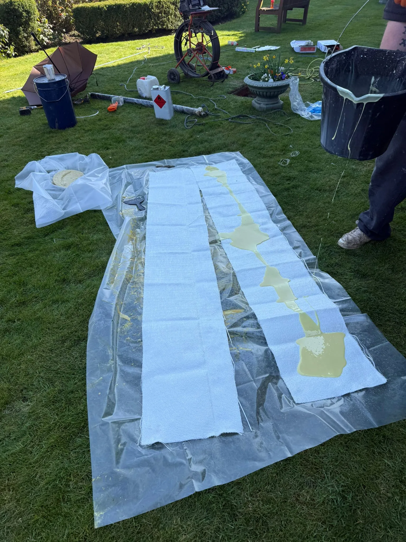 No-dig drain repair patch lining preparation by Roberts Drainage Ltd in Cambridgeshire.