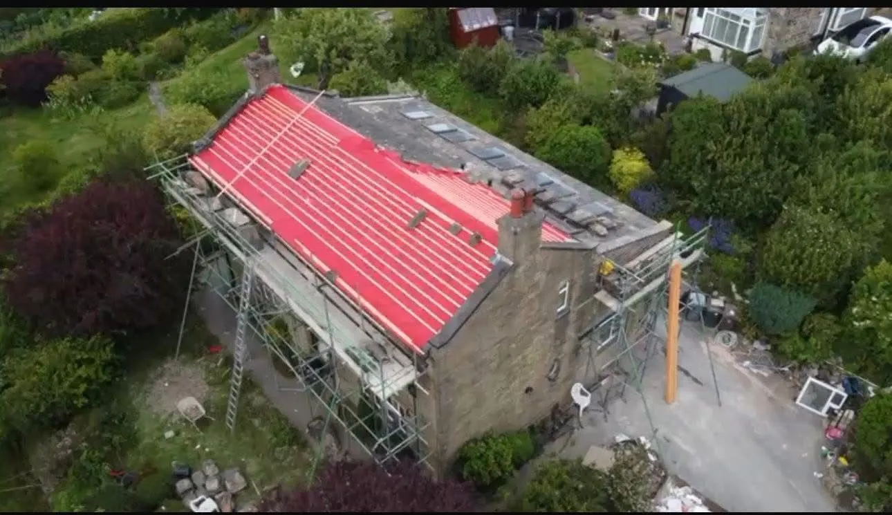 A full re-roofing project in progress on a domestic property in Otley, Leeds, managed by Renovation Roofing Ltd.