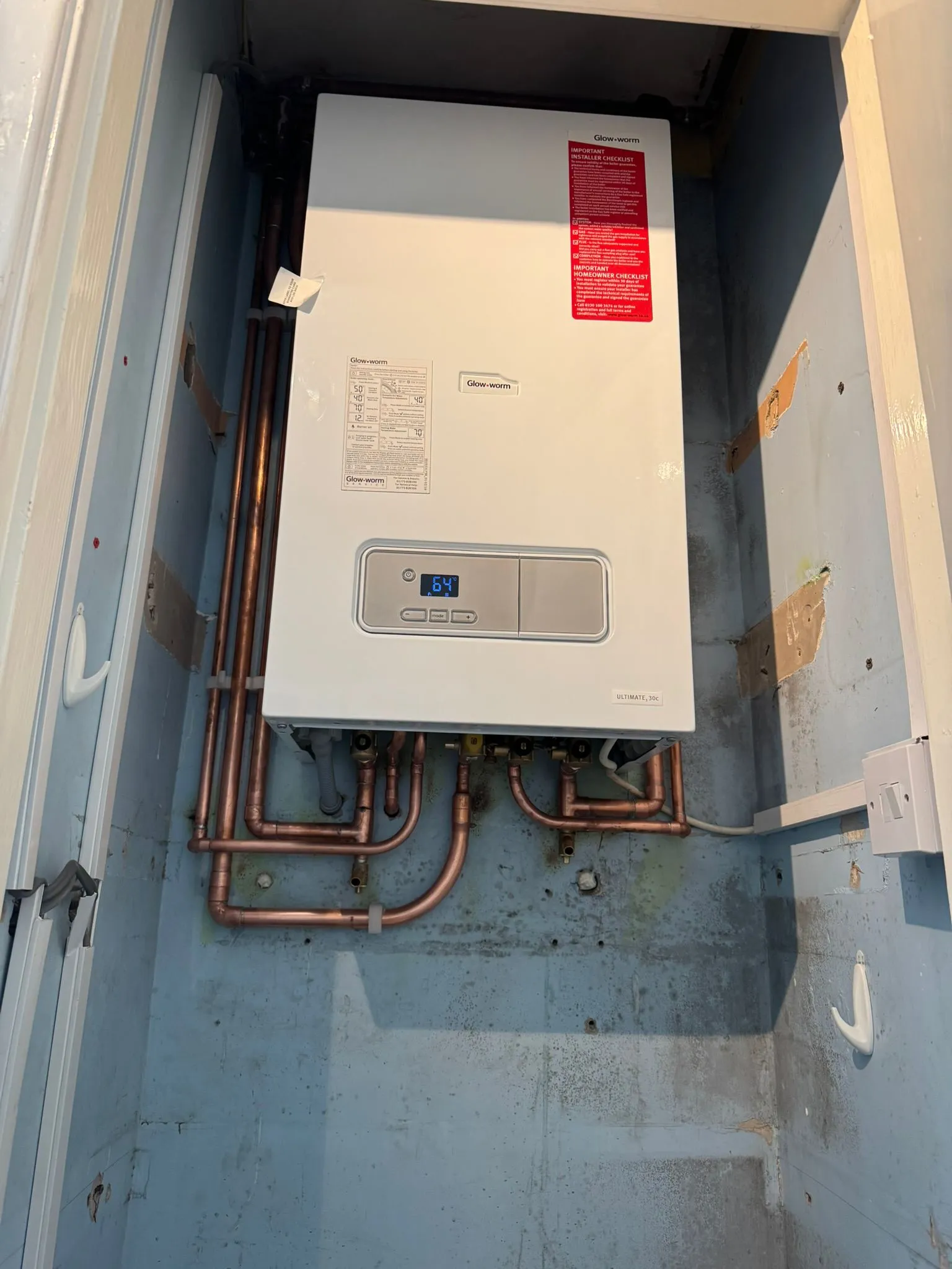 Glow-worm boiler installation with copper pipework in Warrington