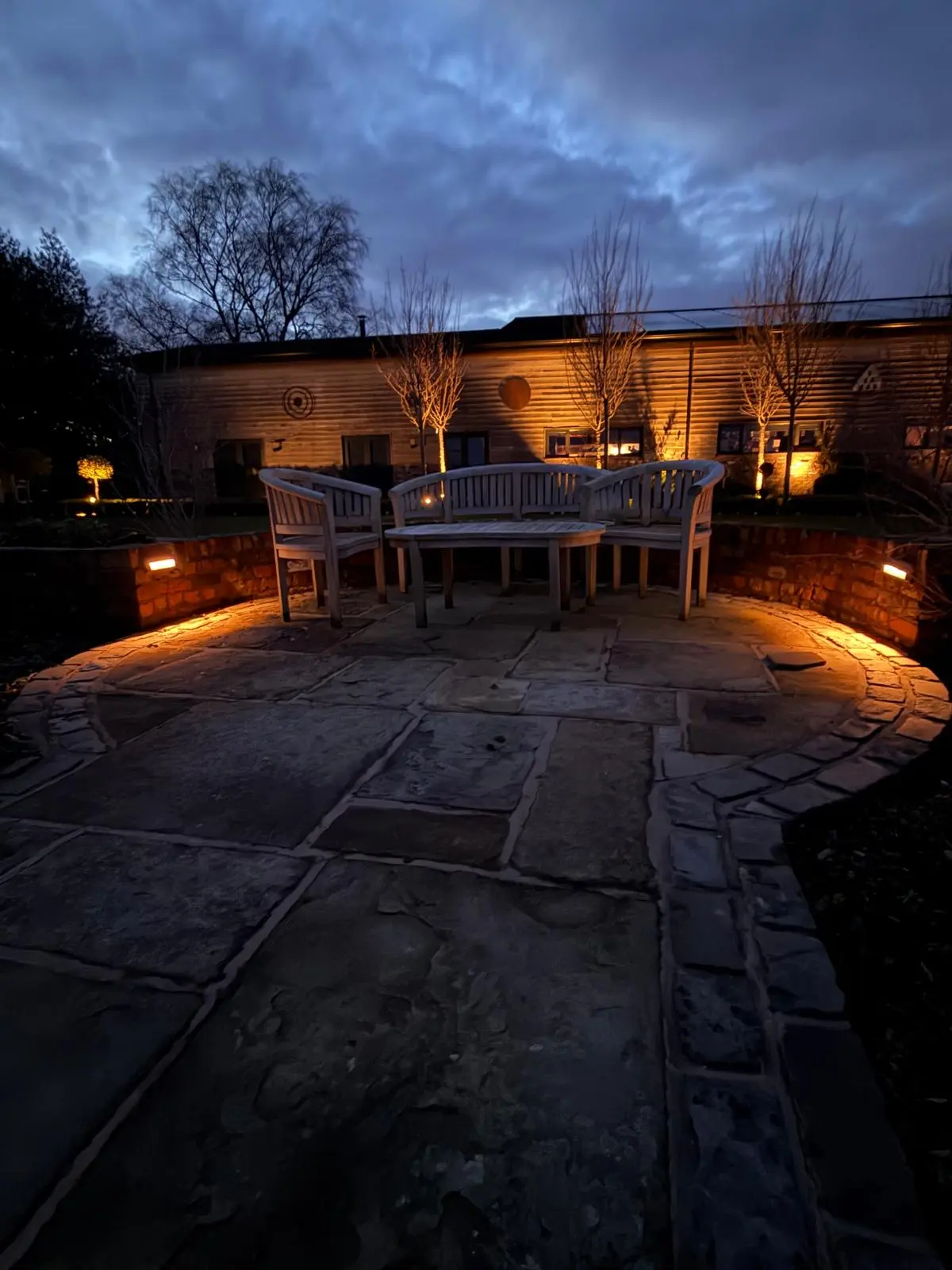 Professional external patio and garden lighting installation in Warrington