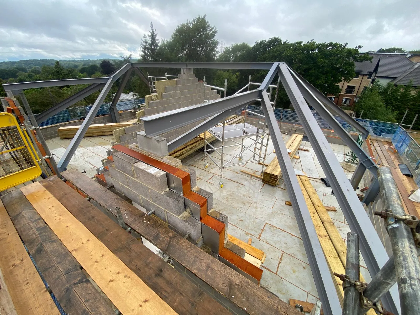 Certified structural steel rafters and RSJ beams being fitted during a building project in Southampton.