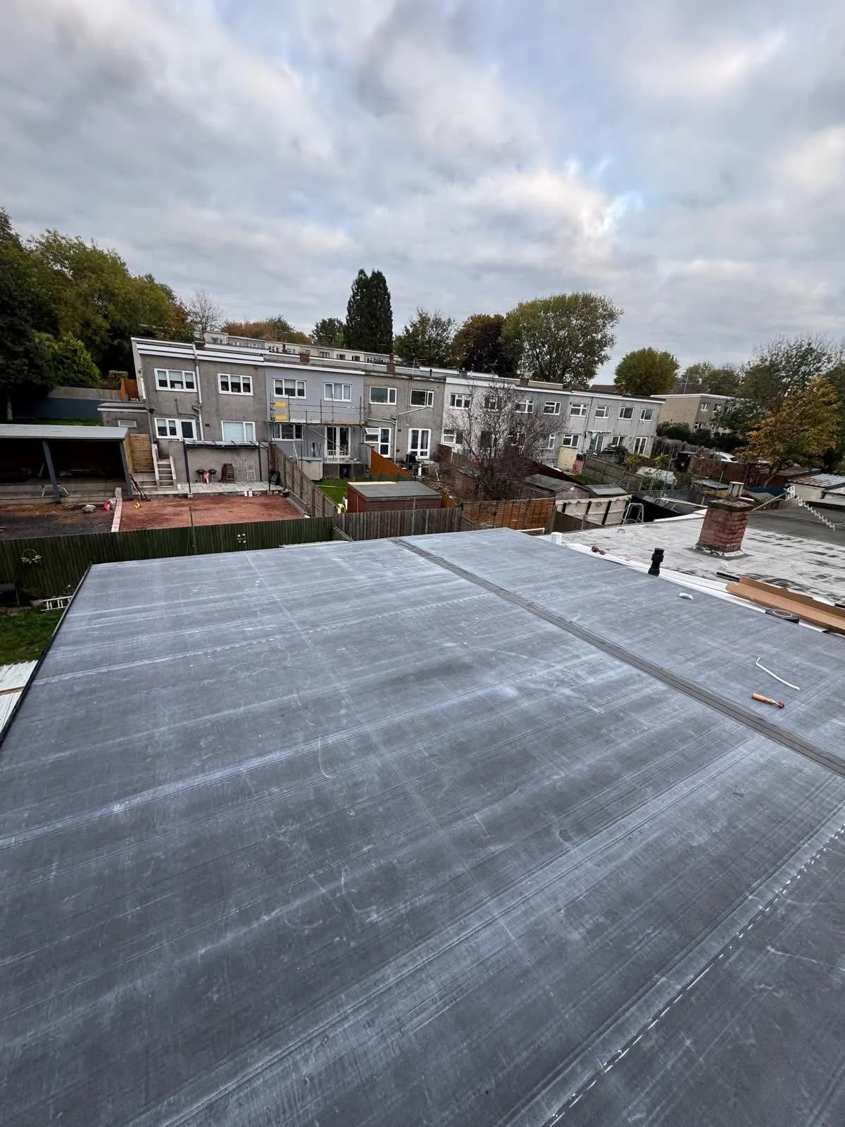 Newly installed EPDM rubber flat roof in Otley