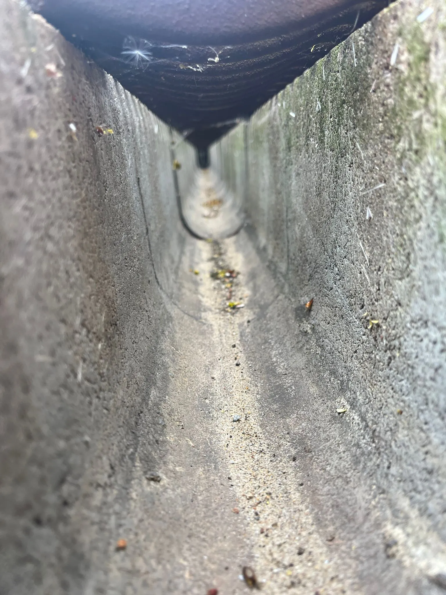 Internal view of a concrete channel drain inspected by FLEX PROPERTY SERVICES in Felixstowe.