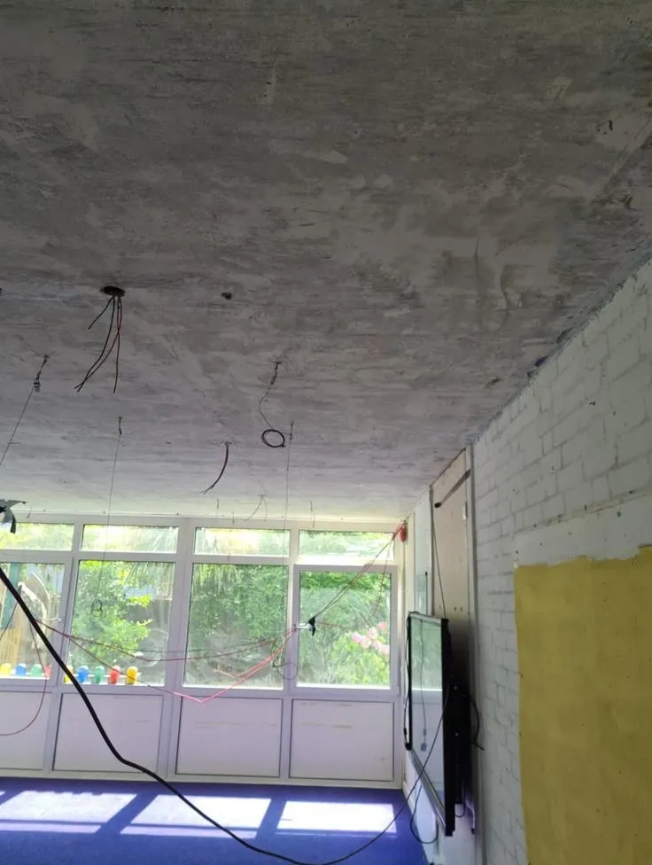 Interior room during Artex removal and ceiling renovation by Stay Safe Environmental