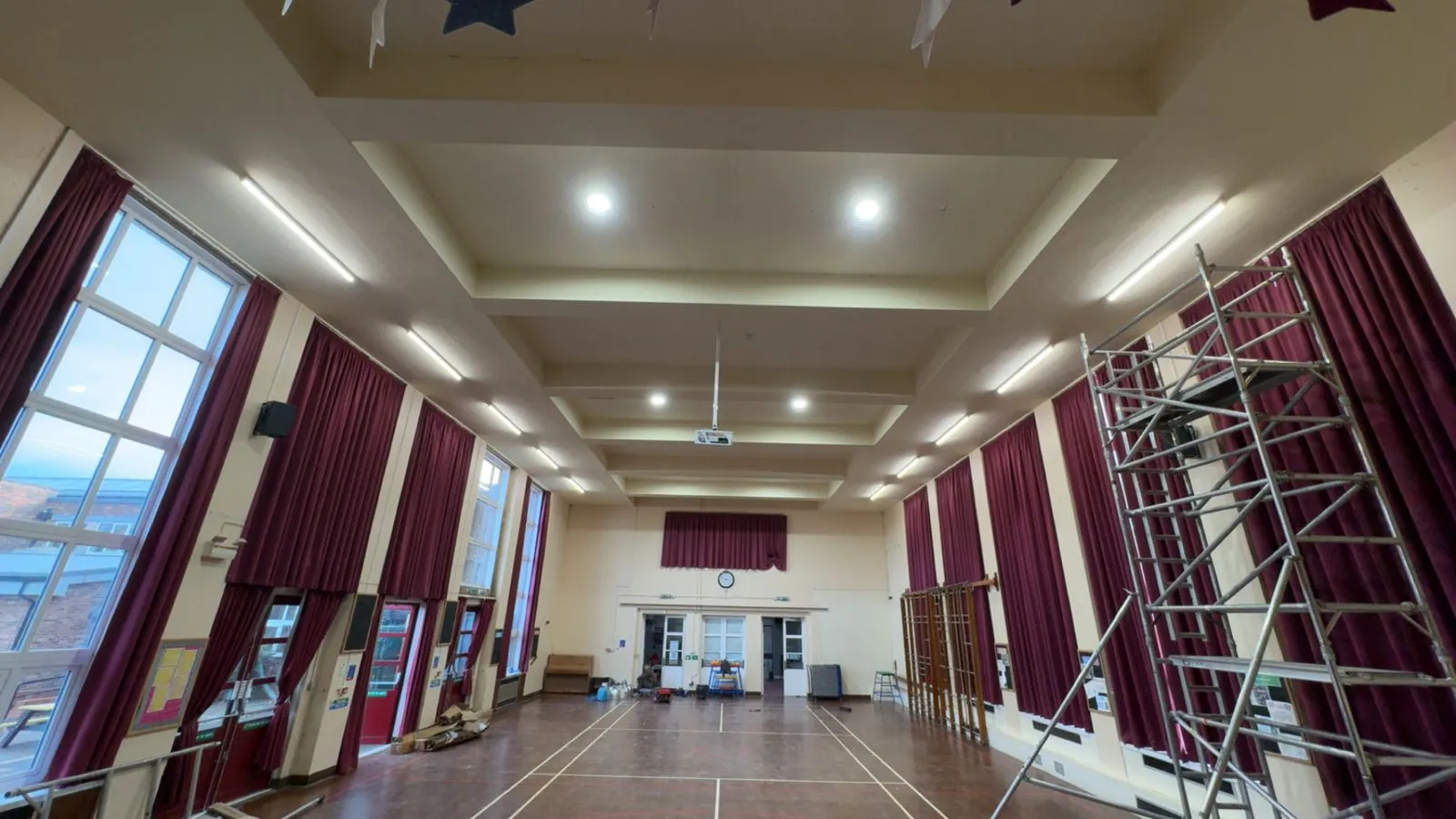 Commercial LED lighting installation in a large school or community hall in York
