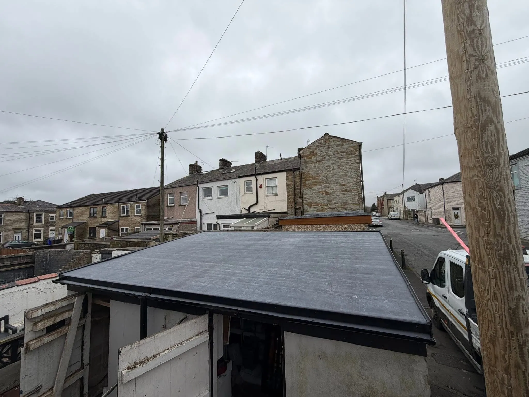 New EPDM rubber flat roof installation in Blackburn by Lancashire Roofing Specialist.