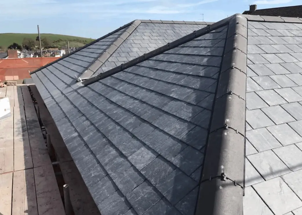A newly installed slate roof on a residential property in Plymouth, Devon.