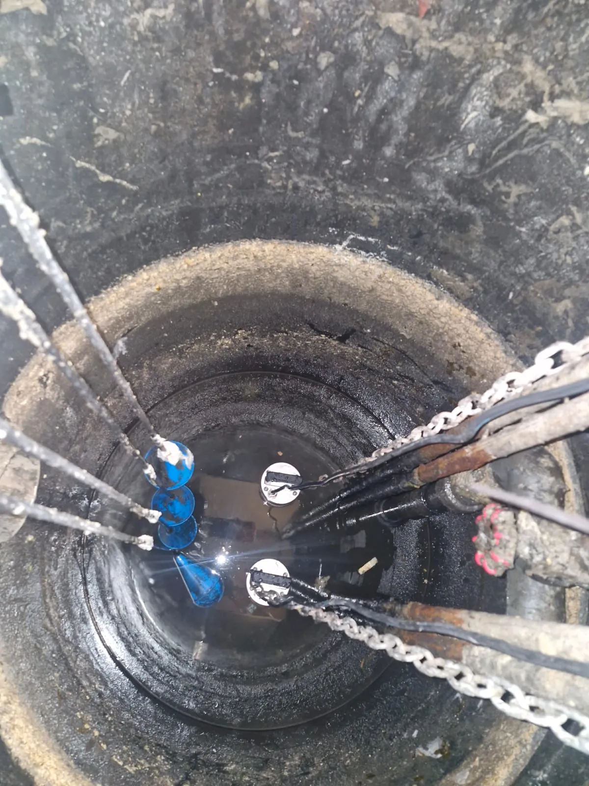 Interior view of a sewage pump station for maintenance and inspection