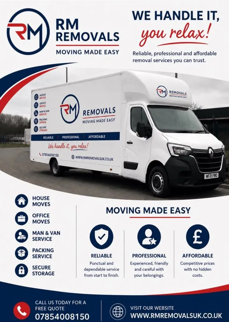 RM Removals branded Luton van and moving services overview
